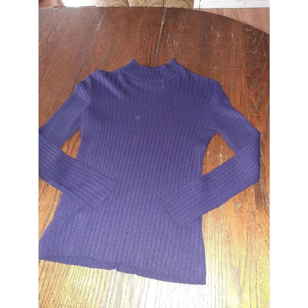 Small Kim Rogers Blue Lightweight LongâSleeve Mock Neck AcrylicâSweater